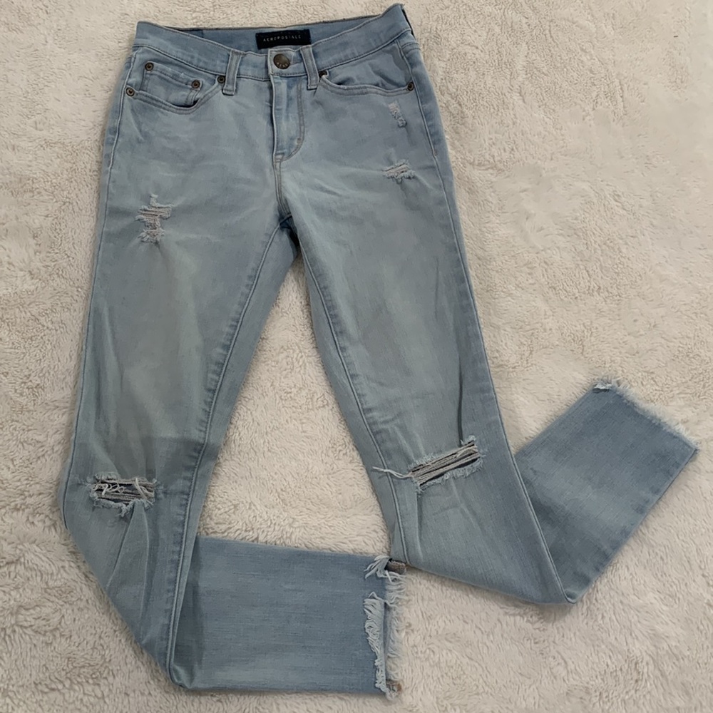 Aeropostale Flex Effects High Waisted Ripped Jean • light Blue • Size 0